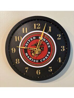 United States Marine Corp 10" Round 3D Printed Retro 12/24 Time Wall Clock